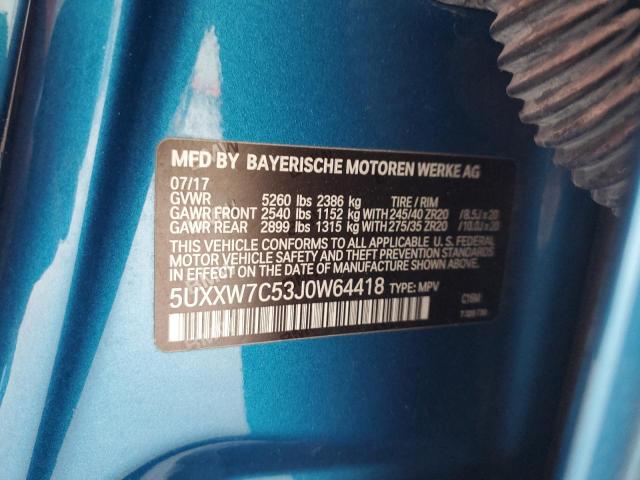 5UXXW7C53J0W64418 - 2018 BMW X4 XDRIVEM40I BLUE photo 13