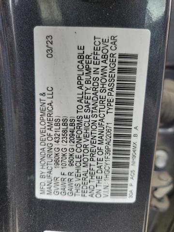 1HGCY1F39PA020671 - 2023 HONDA ACCORD EX GRAY photo 12