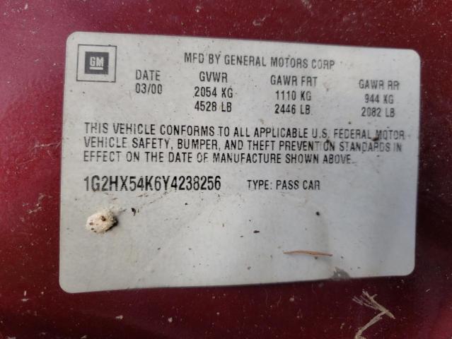 1G2HX54K6Y4238256 - 2000 PONTIAC BONNEVILLE SE BURGUNDY photo 10