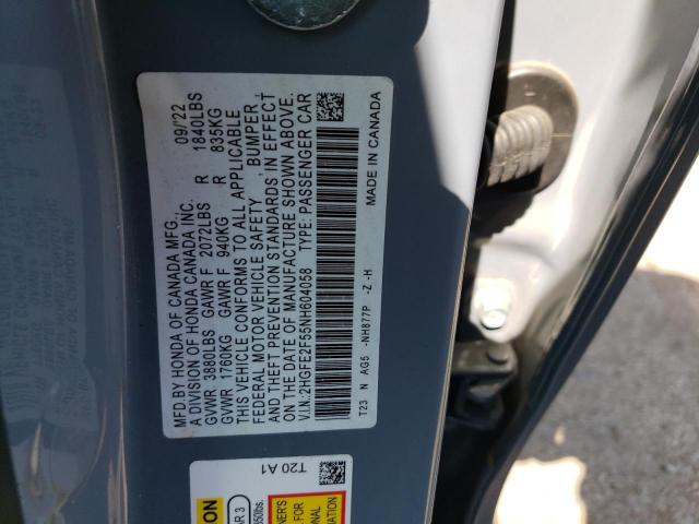 2HGFE2F55NH604058 - 2022 HONDA CIVIC SPORT 银色 照片 12