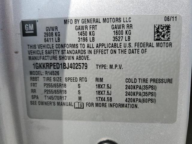 1GKKRPED1BJ402579 - 2011 GMC ACADIA SLE SILVER photo 13