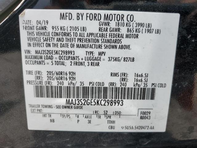 MAJ3S2GE5KC298993 - 2019 FORD ECOSPORT SE BLACK photo 14