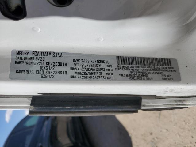 ZFBHRFAB3L6R99407 - 2020 RAM PROMASTER WHITE photo 12