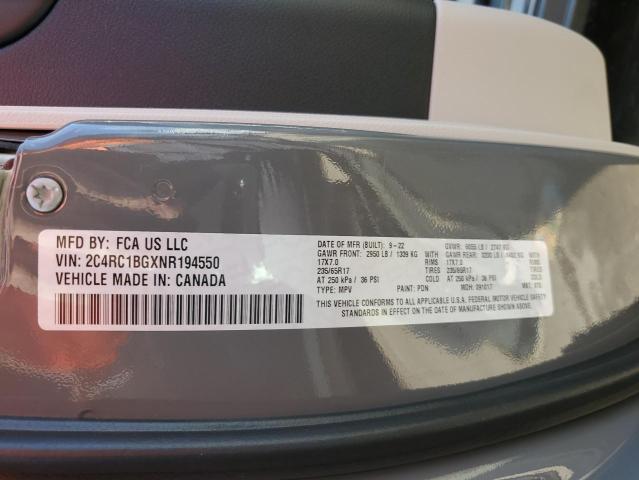 2C4RC1BGXNR194550 - 2022 CHRYSLER PACIFICA TOURING L 灰色 照片 14