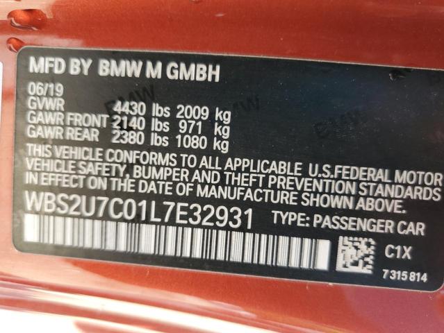 WBS2U7C01L7E32931 - 2020 BMW M2 COMPETITION Помаранчевий фото 12
