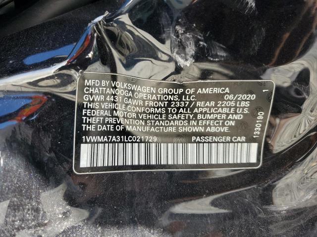1VWMA7A31LC021729 - 2020 VOLKSWAGEN PASSAT R-LINE Schwarz Foto 12