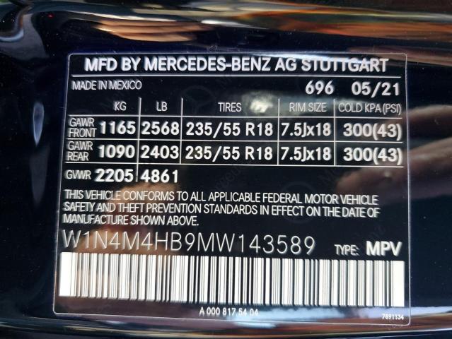 W1N4M4HB9MW143589 - 2021 MERCEDES-BENZ GLB 250 4MATIC BLACK photo 12