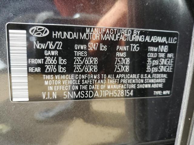 5NMS3DAJ1PH528154 - 2023 HYUNDAI SANTA FE SEL PREMIUM CHARCOAL photo 14