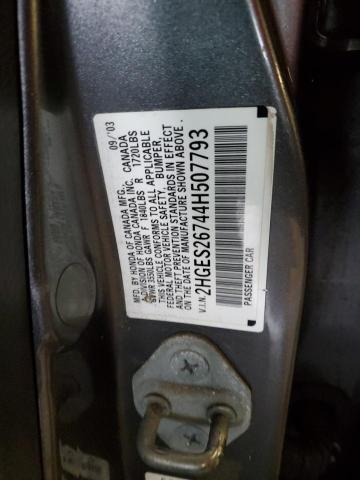 2HGES26744H507793 - 2004 HONDA CIVIC EX GRAY photo 12