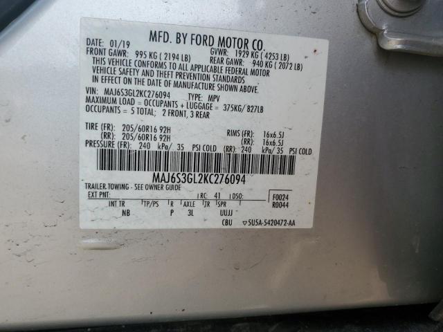 MAJ6S3GL2KC276094 - 2019 FORD ECOSPORT SE 银色 照片 13