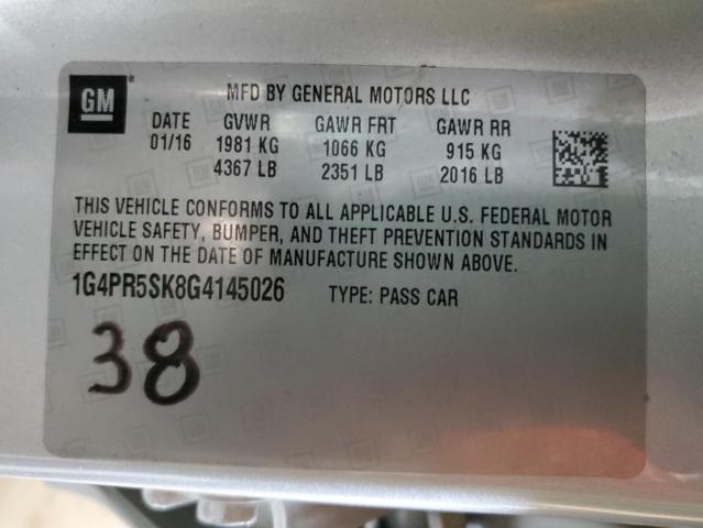 1G4PR5SK8G4145026 - 2016 BUICK VERANO CONVENIENCE SILVER photo 12