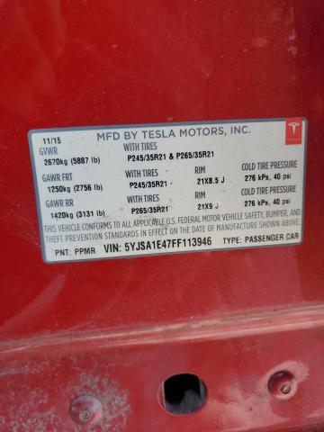 5YJSA1E47FF113946 - 2015 TESLA MODEL S RED photo 13
