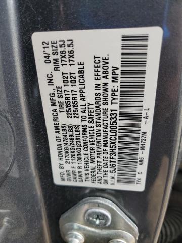 5J6TF3H5XCL005331 - 2012 HONDA CROSSTOUR EXL GRAY photo 12