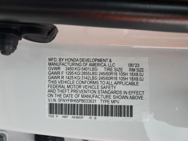 5FNYF8H65PB033631 - 2023 HONDA PASSPORT TRAIL SPORT WHITE photo 12