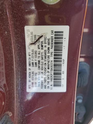 1HGCR2F77GA062374 - 2016 HONDA ACCORD EX MAROON photo 12