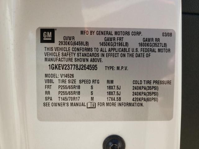1GKEV23778J264595 - 2008 GMC ACADIA SLT-1 WHITE photo 13