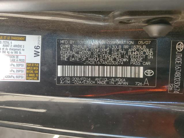 JTKDE167480230674 - 2008 TOYOTA SCION TC 黑色 照片 12