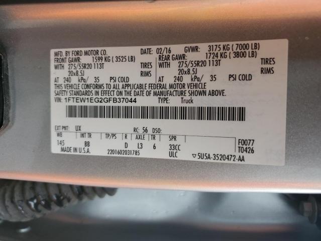 1FTEW1EG2GFB37044 - 2016 FORD F150 SUPERCREW SILVER photo 13