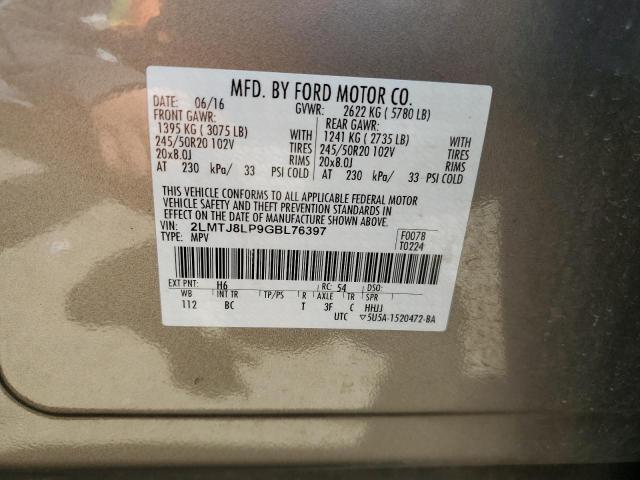 2LMTJ8LP9GBL76397 - 2016 LINCOLN MKX RESERVE 金色 照片 12