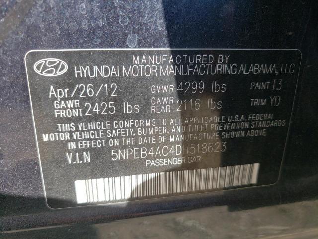 5NPEB4AC4DH518623 - 2013 HYUNDAI SONATA GLS BLACK photo 13