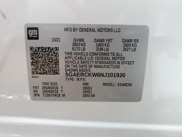 5GAERCKW6NJ101920 - 2022 BUICK ENCLAVE PREMIUM WHITE photo 14