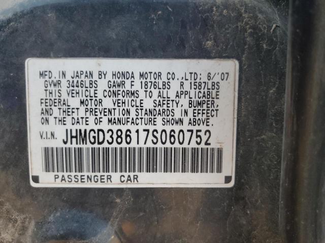 JHMGD38617S060752 - 2007 HONDA FIT S BLACK photo 12