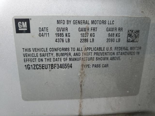 1G1ZC5EU7BF346594 - 2011 CHEVROLET MALIBU 1LT 银色 照片 12