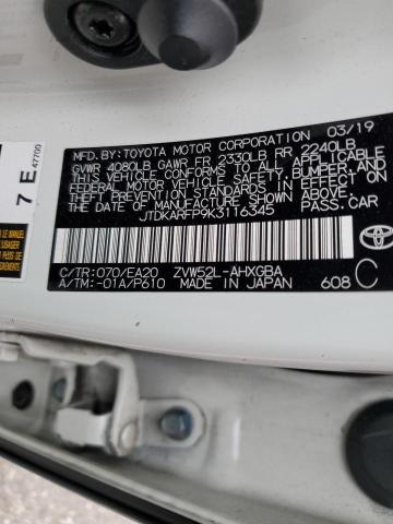 JTDKARFP9K3116345 - 2019 TOYOTA PRIUS PRIM WHITE photo 13