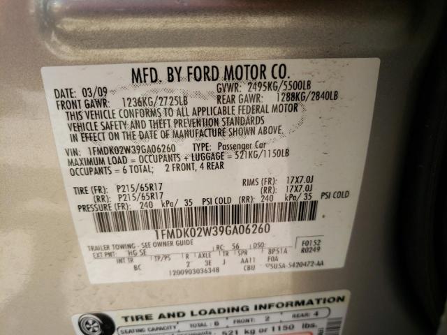 1FMDK02W39GA06260 - 2009 FORD TAURUS X SEL BEIGE photo 13