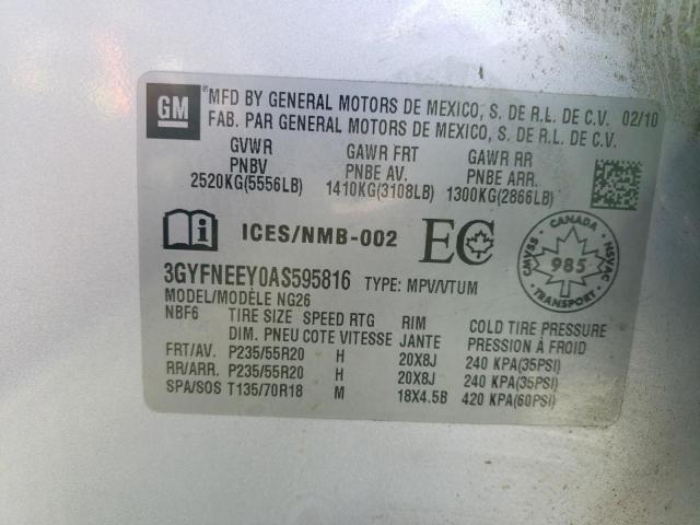 3GYFNEEY0AS595816 - 2010 CADILLAC SRX PERFORMANCE COLLECTION ვერცხლისფერი ფოტო 13