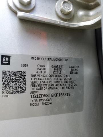 1G1ZD5ST8KF165819 - 2019 CHEVROLET MALIBU LT SILVER photo 12