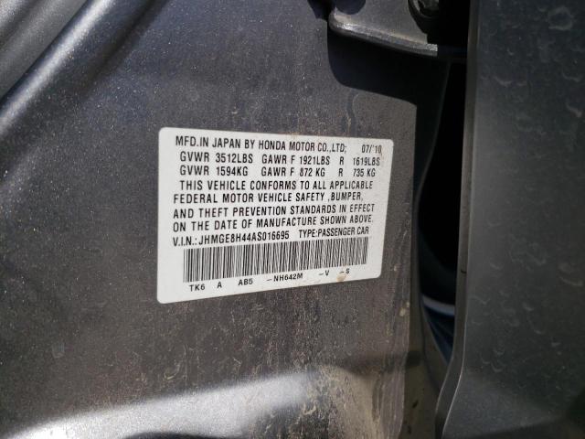 JHMGE8H44AS016695 - 2010 HONDA FIT SPORT SILVER photo 12