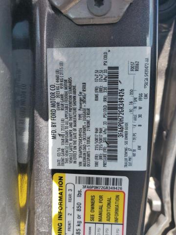 3FA6P0H72GR349426 - 2016 FORD FUSION SE GRAY photo 12