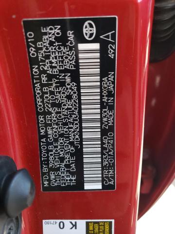 JTDKN3DU3A0228049 - 2010 TOYOTA PRIUS RED photo 12