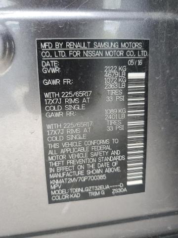 KNMAT2MV7GP700385 - 2016 NISSAN ROGUE S GRAY photo 13