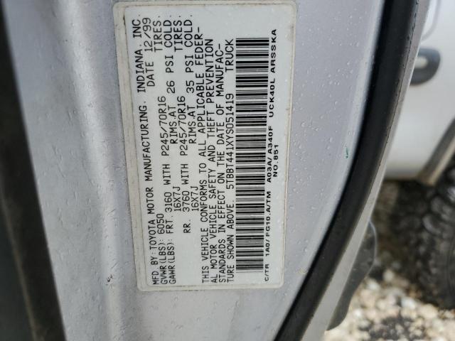 5TBBT441XYS051419 - 2000 TOYOTA TUNDRA ACCESS CAB ვერცხლისფერი ფოტო 12