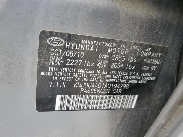 KMHDU4AD1AU194798 - 2010 HYUNDAI ELANTRA BLUE GRAY photo 12