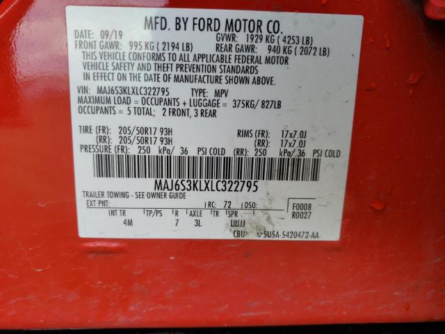 MAJ6S3KLXLC322795 - 2020 FORD ECOSPORT TITANIUM RED photo 12