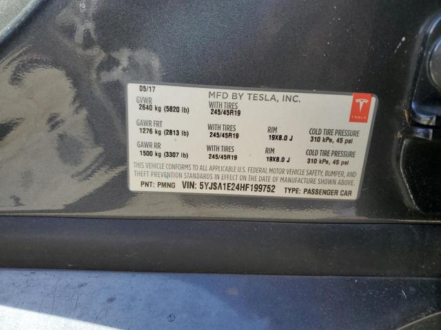 5YJSA1E24HF199752 - 2017 TESLA MODEL S ნაცრისფერი ფოტო 12