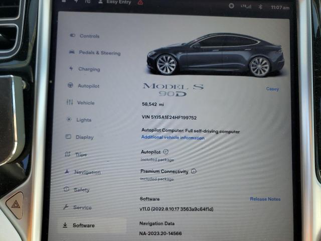 5YJSA1E24HF199752 - 2017 TESLA MODEL S ნაცრისფერი ფოტო 9