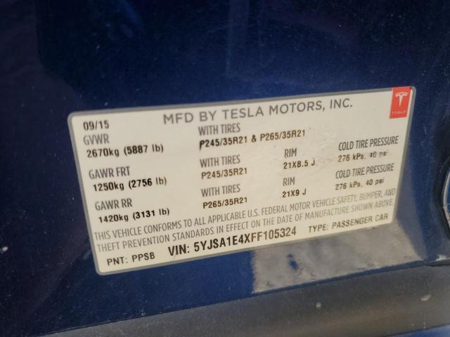5YJSA1E4XFF105324 - 2015 TESLA MODEL S Mavi foto 12