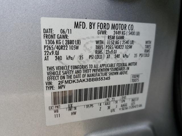 2FMDK3AK3BBB55345 - 2011 FORD EDGE SPORT SILVER photo 13