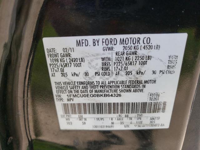 1FMCU0EG0BKB64326 - 2011 FORD ESCAPE LIMITED BLACK photo 13