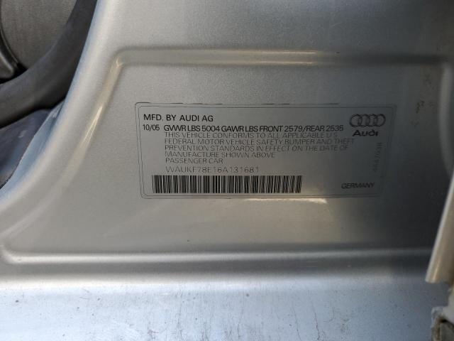 WAUKF78E16A131681 - 2006 AUDI A4 2.0T AVANT QUATTRO SILVER photo 12