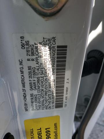 19UUB2F65KA002182 - 2019 ACURA TLX TECHNOLOGY WHITE photo 13