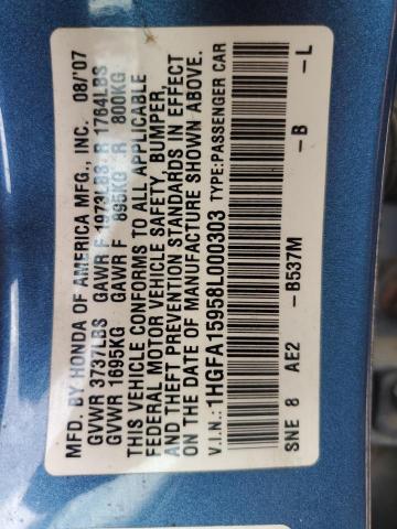 1HGFA15958L000303 - 2008 HONDA CIVIC EXL BLUE photo 12