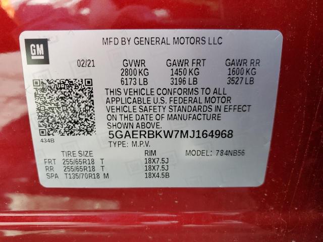 5GAERBKW7MJ164968 - 2021 BUICK ENCLAVE ESSENCE 红色 照片 14