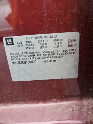1G11F5SL6FF301670 - 2015 CHEVROLET MALIBU LTZ წითელი ფოტო 12