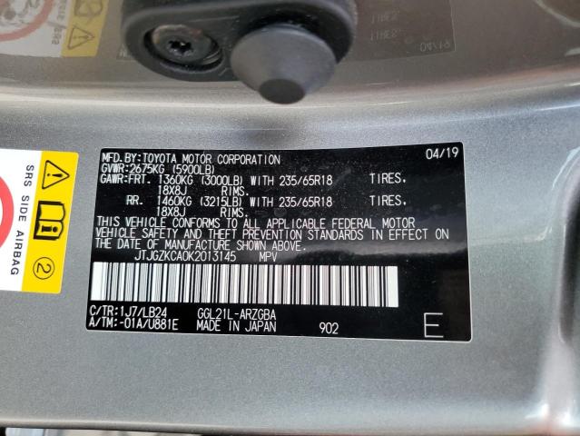 JTJGZKCA0K2013145 - 2019 LEXUS RX 350 L GRAY photo 13