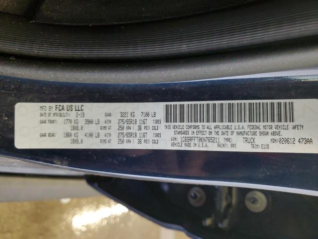 1C6SRFFT0KN765211 - 2019 RAM 1500 BIG HORN/LONE STAR BLUE photo 12